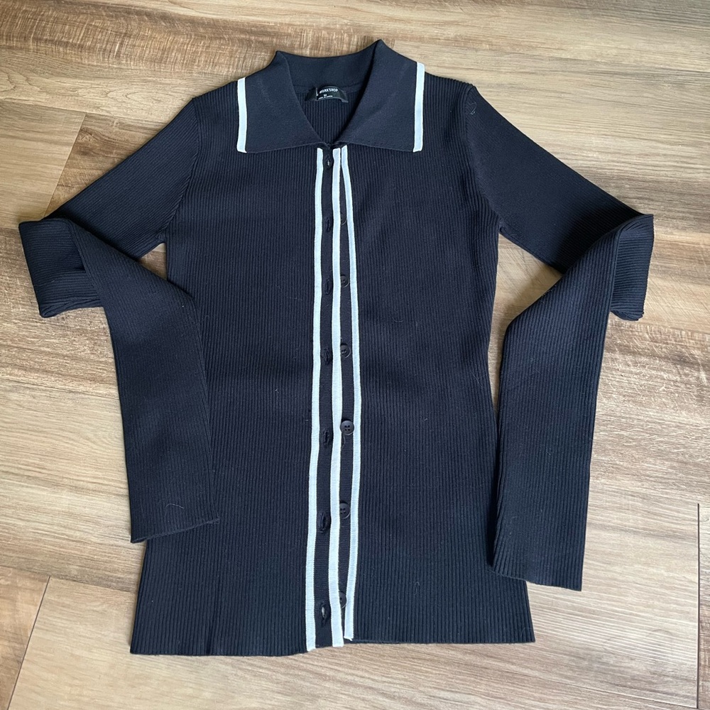 Ribbed Cardigan with Collar